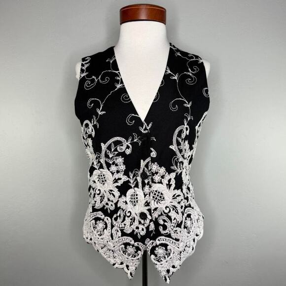 Vintage Express Embroidered Black Vest Size S Americana Western Indie Folk - Picture 1 of 10